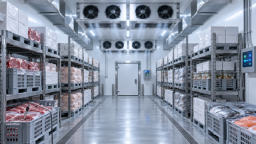 Blast Freezer Temperature Guide with industrial evaporators, frozen food pallets and core temperature monitoring
